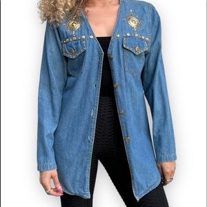 One of a Kind Denim Shirt with Embellishments